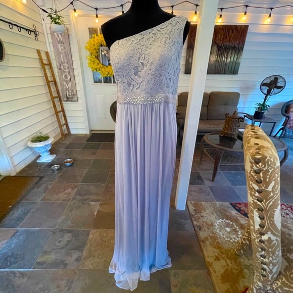 Adrianna Papell Womens Gray One Shoulder Lace 12 - Picture 4 of 9